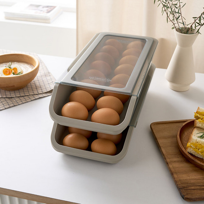 이지앤프리 국산 이지 슬라이딩 계란트레이, 우드그레이, 3개