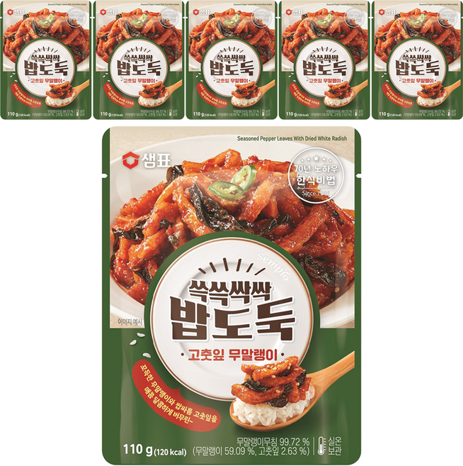 샘표 쓱쓱싹싹 밥도둑 고춧잎 무말랭이, 110g, 6개