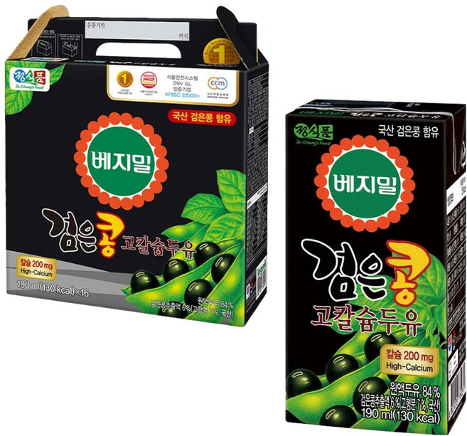 베지밀 검은콩 두유 고칼슘, 190ml, 16개