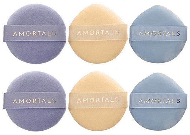 AMORTALS 爾木萄 星雲散粉撲組 (小 55x13mm) 圓形和水滴形 材質：珍珠絨, 混合顏色, 2組
