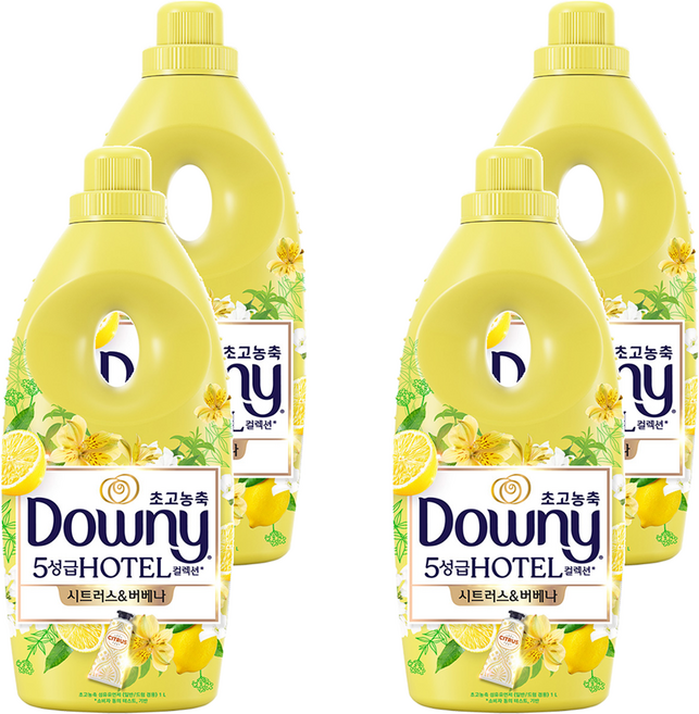 다우니 초고농축 5성급 호텔 컬렉션 섬유유연제 시트러스&버베나 본품, 1L, 4개