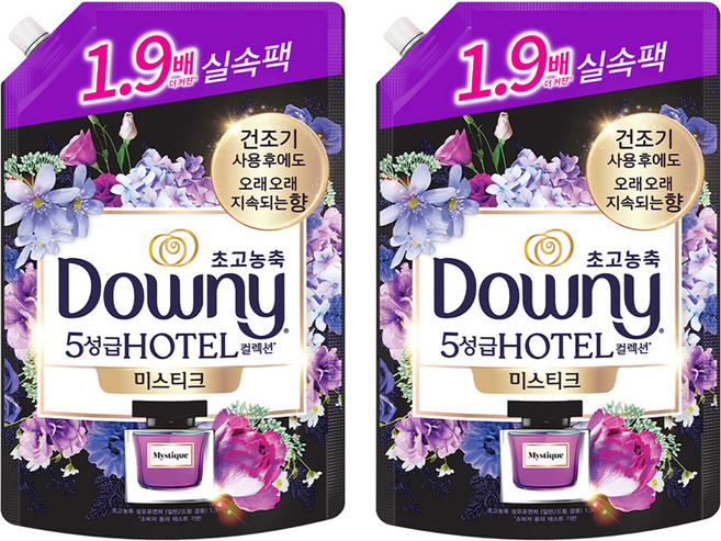 다우니 초고농축 호텔 컬렉션 섬유유연제 미스티크 리필, 1.35L, 2개