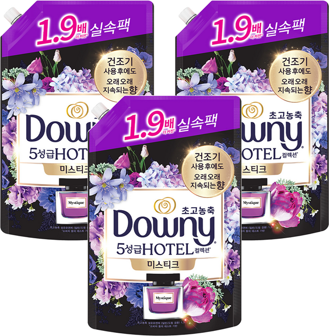 다우니 초고농축 호텔 컬렉션 섬유유연제 미스티크 리필, 1.35L, 3개