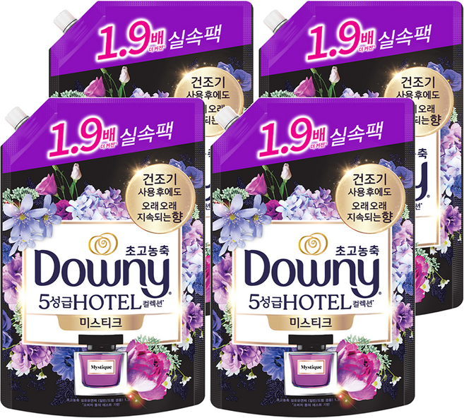 다우니 초고농축 호텔 컬렉션 섬유유연제 미스티크 리필, 1.35L, 4개