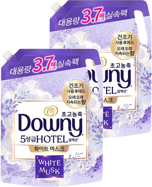 다우니 초고농축 호텔 컬렉션 섬유유연제 화이트 머스크 리필, 2.6L, 2개
