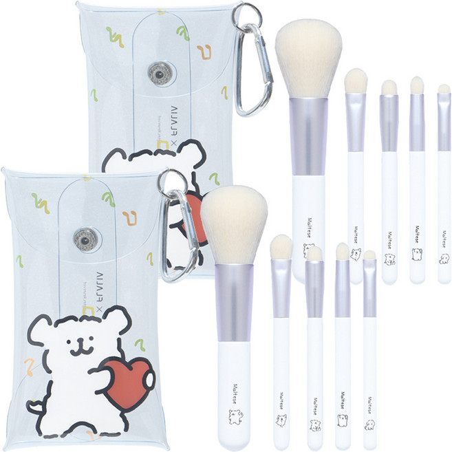 플라리아 몰티즈 메이크업 키트 브러쉬 5종 + 파우치 세트, 혼합색상, 2개