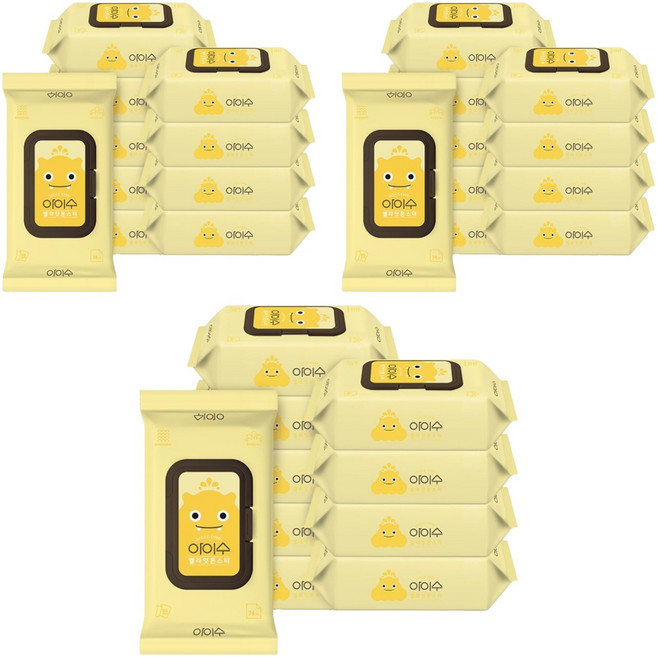 아이수 옐라잇 몬스터 아기물티슈 캡형, 55g, 74매, 30개