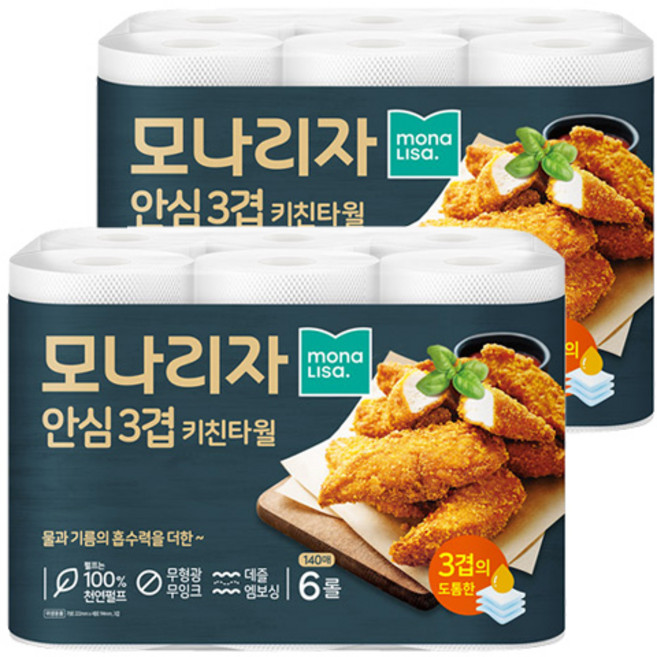 모나리자 안심3겹 천연펄프 키친타올, 12개, 140매