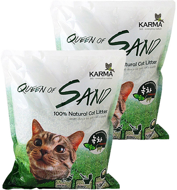 카르마 퀸오브샌드 응고형 고양이 두부 모래, 3kg, 2개, 녹차