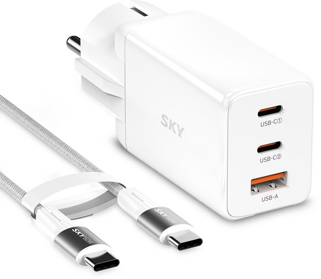 SKY 필 GaN 65W PD 충전기 GE10, 화이트, 1개