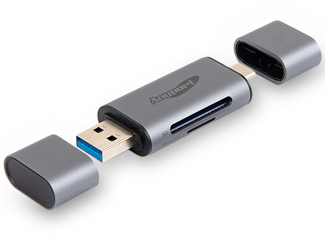 애니포트 메탈바디 2IN1 OTG 카드리더기 USB3.0 Type C, AP-UC21, 그레이, 1개