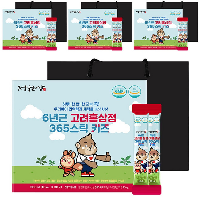 정원삼 6년근 고려홍삼정 365 스틱 키즈 30포 + 쇼핑백, 300ml, 4개