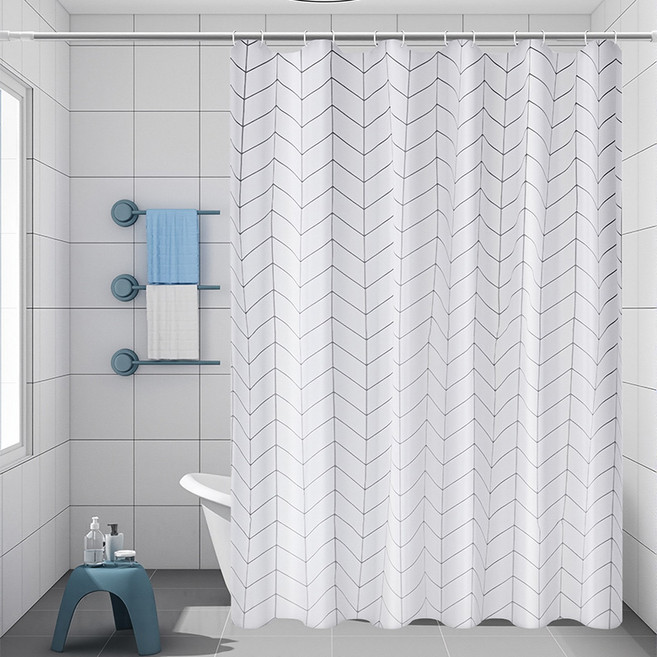 오엔리빙 프라이빗 샤워커튼 + 커튼링, 헤링본 화이트, 1세트