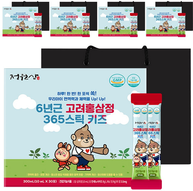 정원삼 6년근 고려홍삼정 365 스틱 키즈 30포 + 쇼핑백, 300ml, 5개