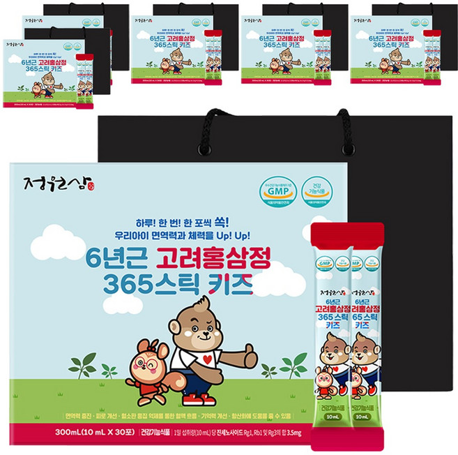 정원삼 6년근 고려홍삼정 365 스틱 키즈 30포 + 쇼핑백, 300ml, 6개