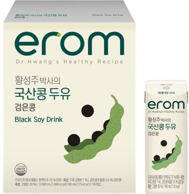 이롬 황성주 박사의 국산콩 두유 검은콩, 190ml, 16개