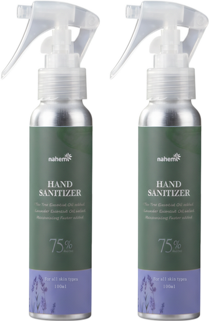 Nahemi 娜禾蜜 草本精油乾洗手噴霧 75%酒精 茶樹薰衣草精油 保濕因子, 100ml, 2瓶