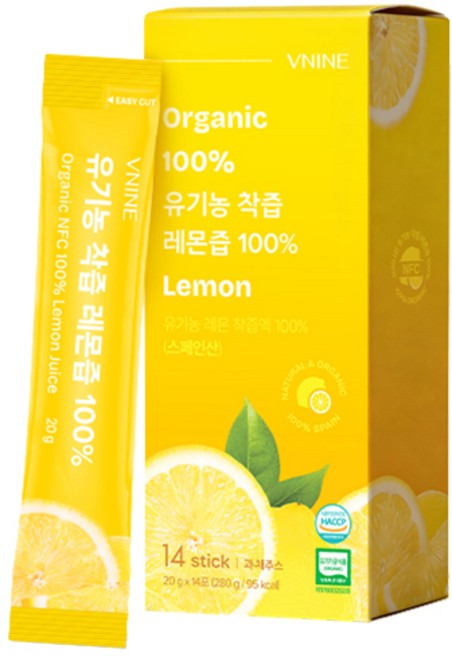 브이나인 유기농 착즙 레몬즙 100%, 1개, 20g