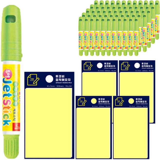 동아 고체형광펜 제트스틱 12p + 투코비 스티키 메모패드 세트, 연두(제트스틱), 노랑(포스트인), 5세트