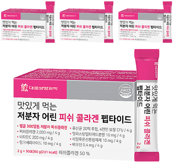 DAEWOONG LIFE SCIENCE 小分子魚膠原蛋白粉隨身包 30條入, 60g, 4個