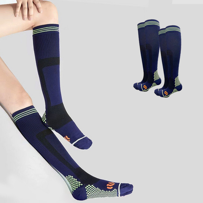 에델린 논슬립 공용 스포츠 압박 니삭스 양말 세트, 네이비, 2개