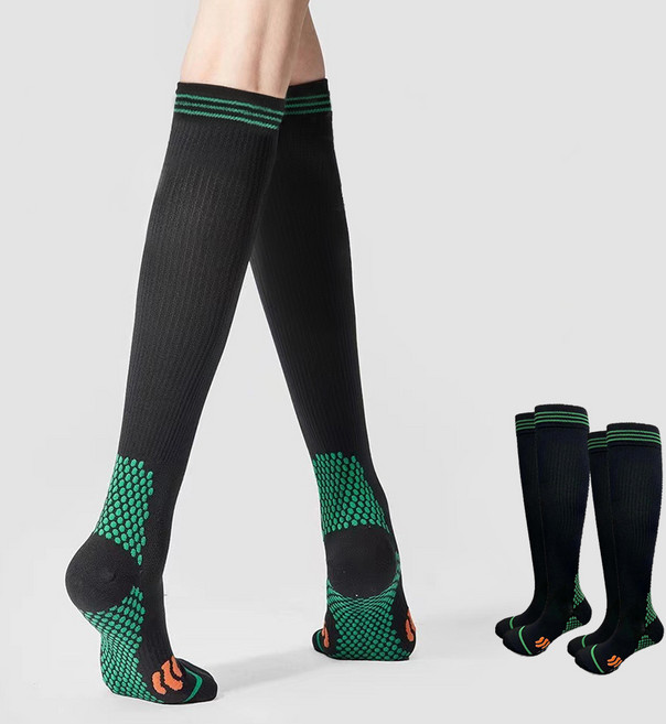 에델린 논슬립 공용 스포츠 압박 니삭스 양말 세트, 블랙, 2개