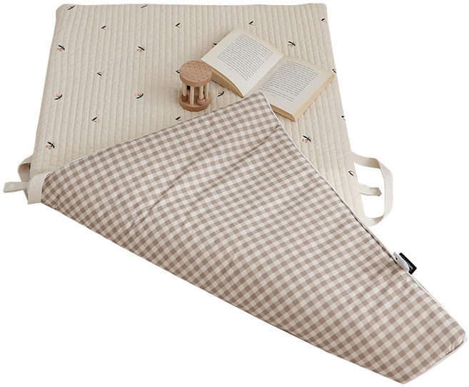 아솜느 순면 100수 낮잠패드 일체형, 살구 + 체크(뒷면)