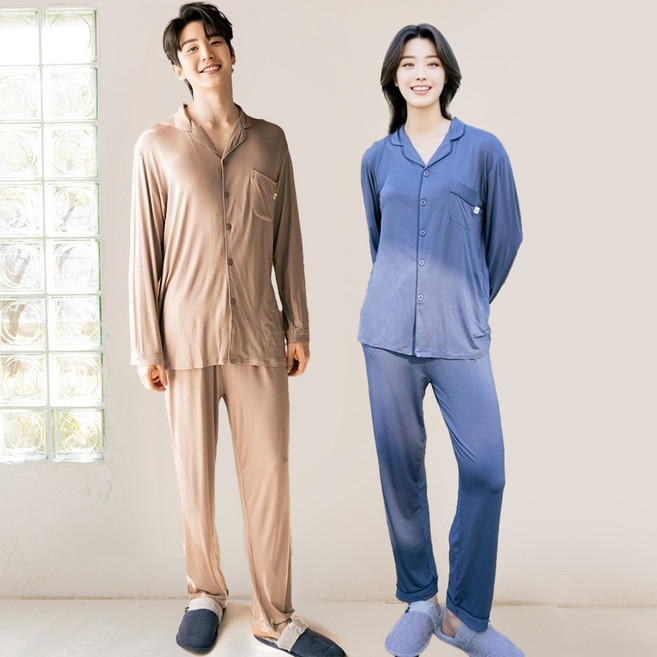 테라우드 커플용 통기성 모달 시그니처 잠옷 상하의 2p 세트