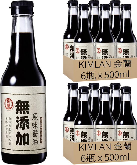 KIMLAN 金蘭 無添加原味醬油, 500ml, 12瓶