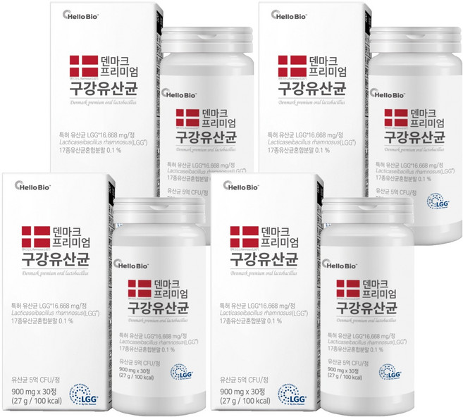 헬로바이오 덴마크 프리미엄 구강유산균 27g, 30정, 4개