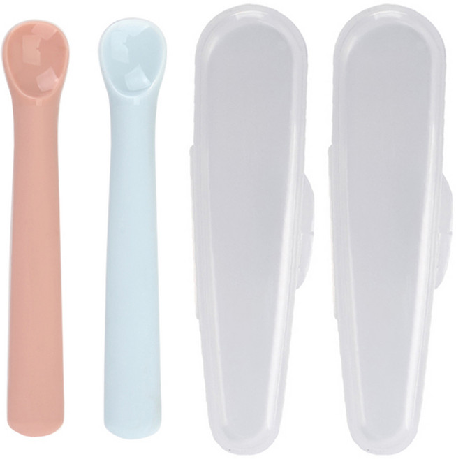 데일리라이크 봉봉 이유식 스푼 1단계 2p + 휴대용 케이스 2p 세트, 스푼(스트로베리 + 스카이블루), 1세트