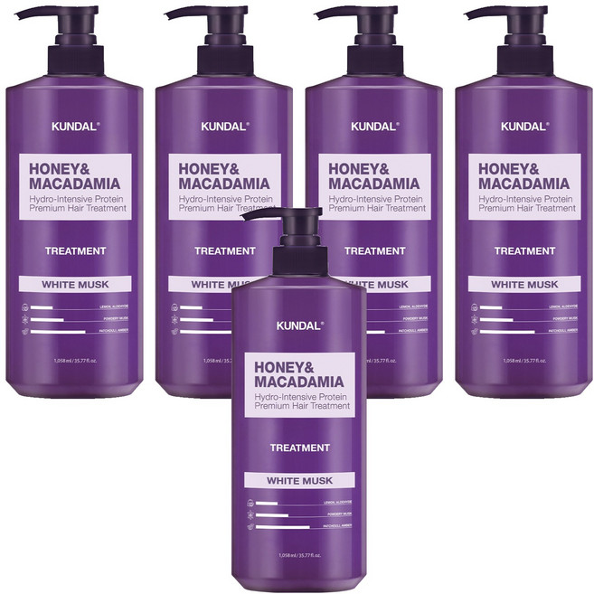 쿤달 허니 앤드 마카다미아 헤어 트리트먼트 화이트머스크향, 1.058L, 5개