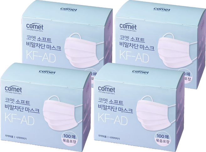 코멧 소프트 비말차단 마스크 KF-AD 실속형 묶음포장 대형, 100개입, 4개, 화이트