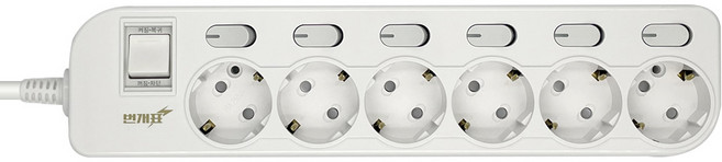 번개표 절전형 뉴개별스위치 멀티탭 6구, 1.5m, 화이트, 1개