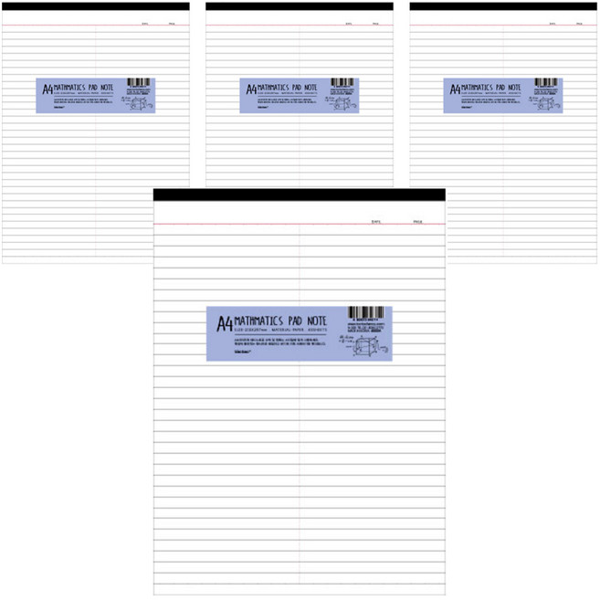 톡톡팬시 A4 수학 패드 노트, 퍼플, 4개입