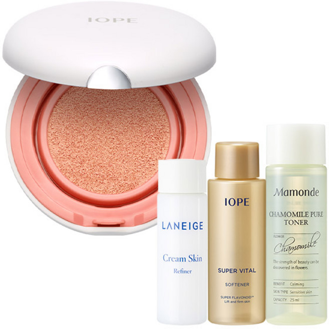 아이오페 에어쿠션 블러셔 02 피치오렌지 9g + 아모레퍼시픽 기초케어 3종, 혼합 색상, 1세트