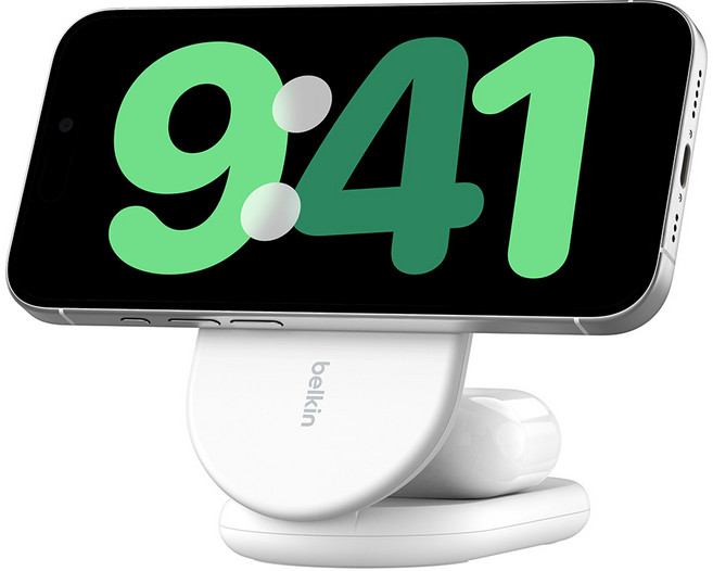 벨킨 부스트업 Qi2 15W 2in1 마그네틱 폴더블 고속 무선 충전기 1.5m, 화이트(WIZ028qcWH), 1개