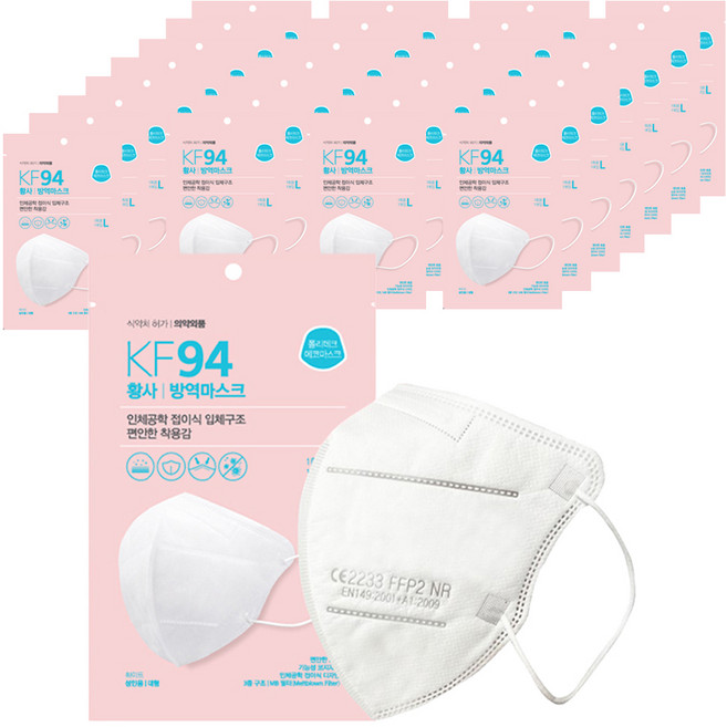 폴리테크에코마스크 새부리형 대형 KF94, 1개입, 100개, 화이트