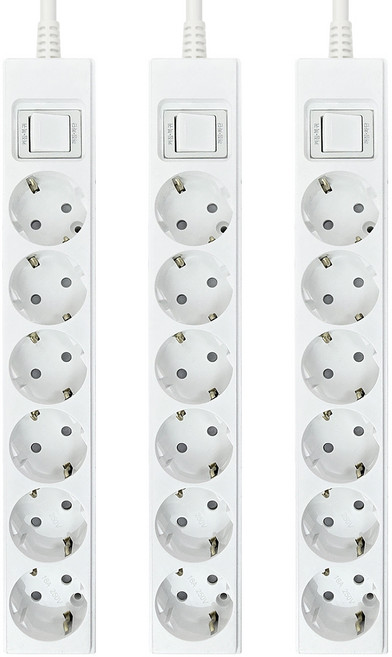 원스탑 굵은선 고용량 과부하차단 스위치 멀티탭 6구, 2m, 화이트, 3개