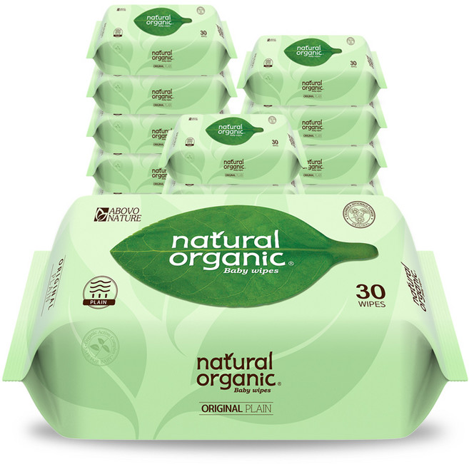 네츄럴오가닉 오리지널 플레인 유아물티슈 휴대형 50gsm, 30매입, 12개
