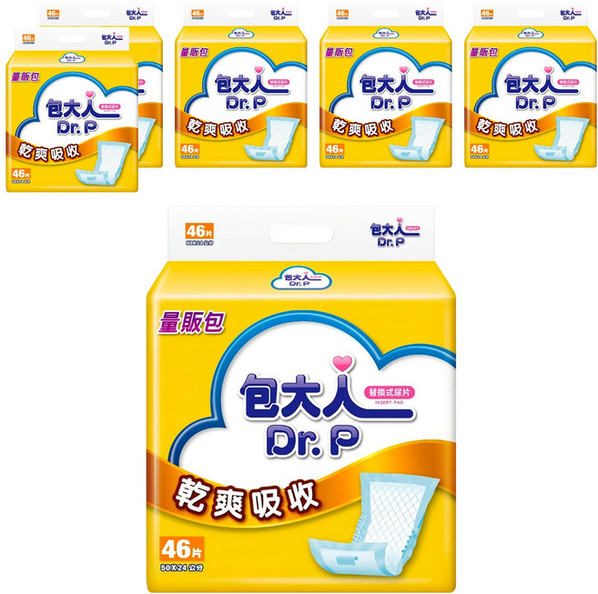 Dr.P 包大人 乾爽吸收 替換式尿片 鑽石型導流 抗菌除臭 - 46片, 50 x 24cm, 6包