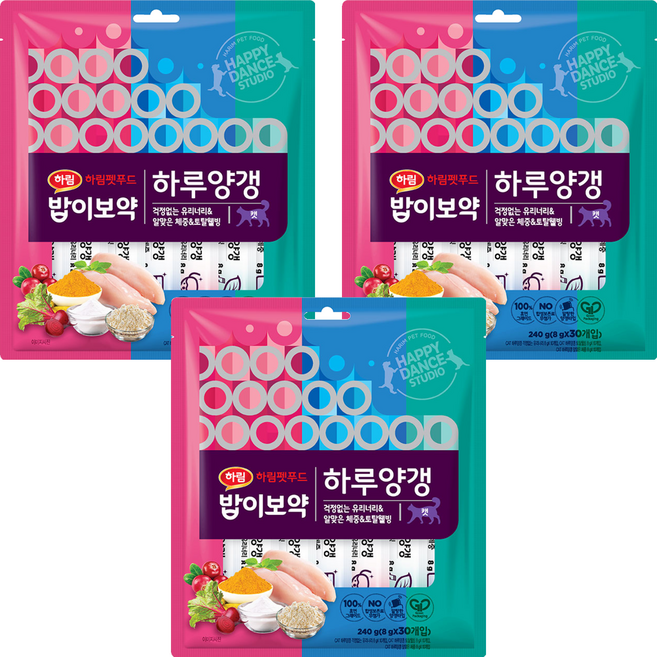 하림펫푸드밥이보약 캣 하루양갱, 혼합맛(걱정없는 유리너리/알맞은 체중/토탈웰빙), 240g, 3개