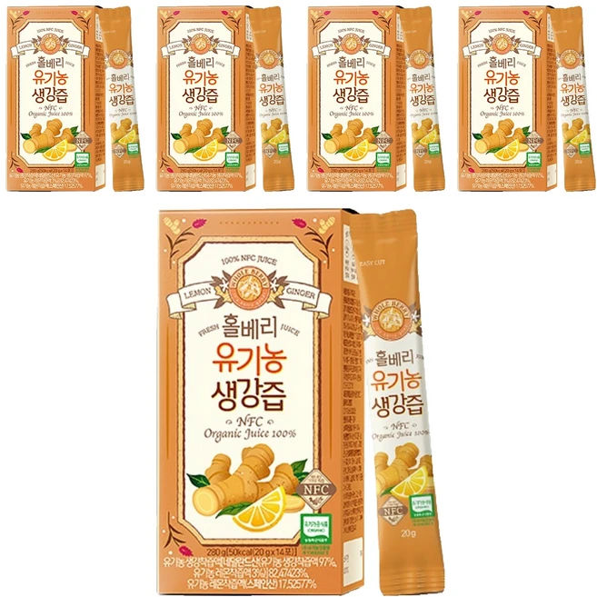홀베리 유기농 생강즙, 280g, 5개 - 쿠팡