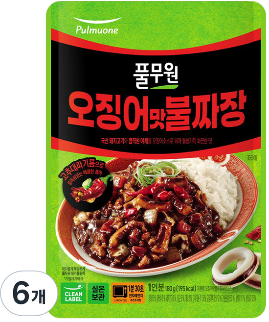 풀무원 오징어맛불짜장 덮밥소스, 180g, 6개