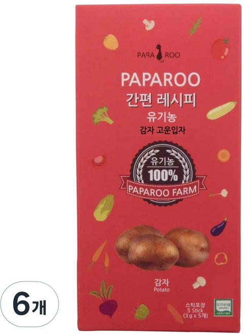 파파루 간편레시피 유기농 감자 고운입자 이유식 중기, 15g, 6개