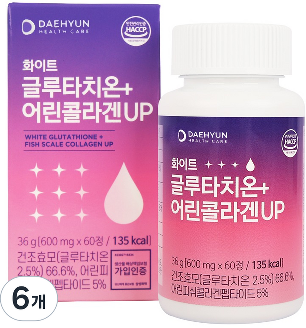 DAEHYUN EBENEZE 白色穀胱甘肽 + 魚膠原蛋白UP, 6個, 60錠