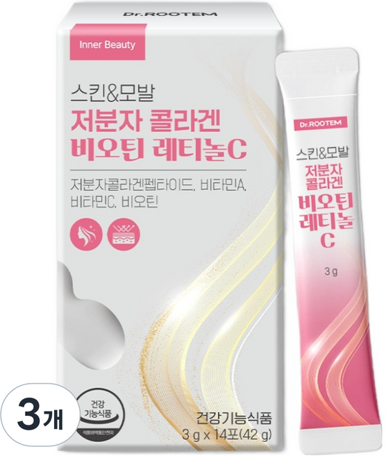 닥터루템 스킨 & 모발 저분자 콜라겐 비오틴 레티놀C 14p, 42g, 3개