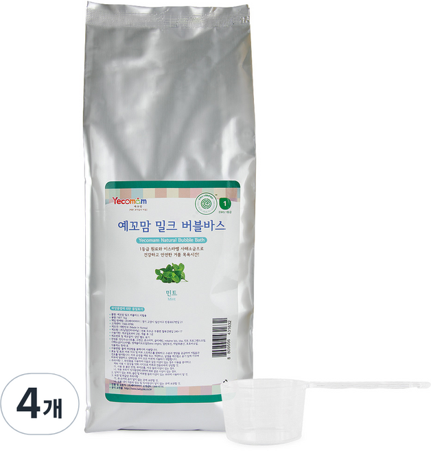 예꼬맘 밀크 버블바스 입욕제 민트향 리필, 1kg, 4개