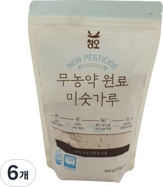 청오건강 무농약 원료 미숫가루, 500g, 6개