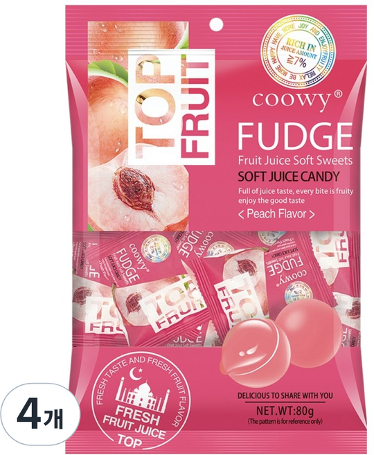 쿠위 탑젤리 복숭아맛, 80g, 4개